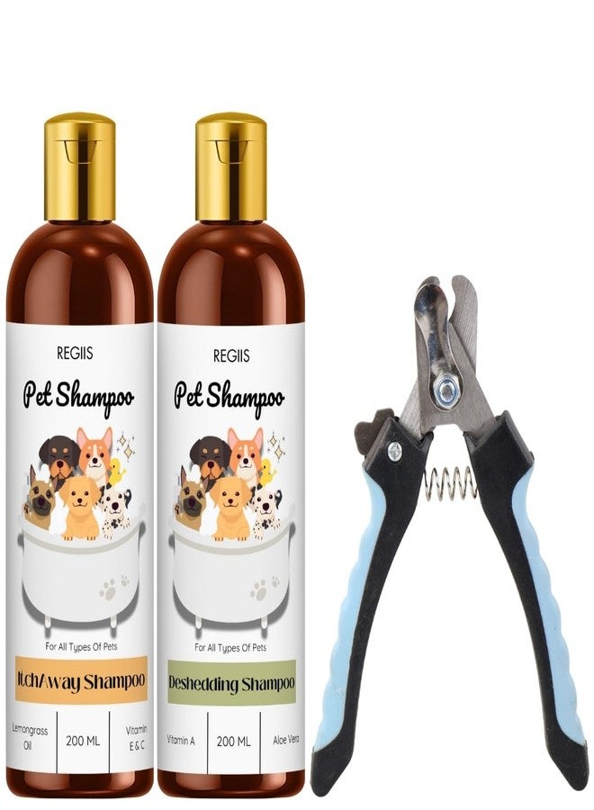 مجموعة شامبو ريجيس للحيوانات الأليفة مع مقص أظافر، تركيبة مضادة للحكة ومُقللة لتساقط الشعر، 200 مل، لجميع أنواع الحيوانات الأليفة، مع زيت عشبة الليمون، وفيتامينات E وC وA، والصبار - Image 1